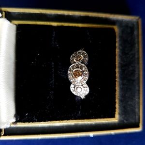 White gold, yellow and white diamond 3 stone ring